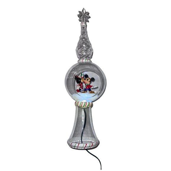 Rare Walt Disney Store Mickey Minnie 11" Lighted Clear Glass Tree Topper HTF - Picture 1 of 11